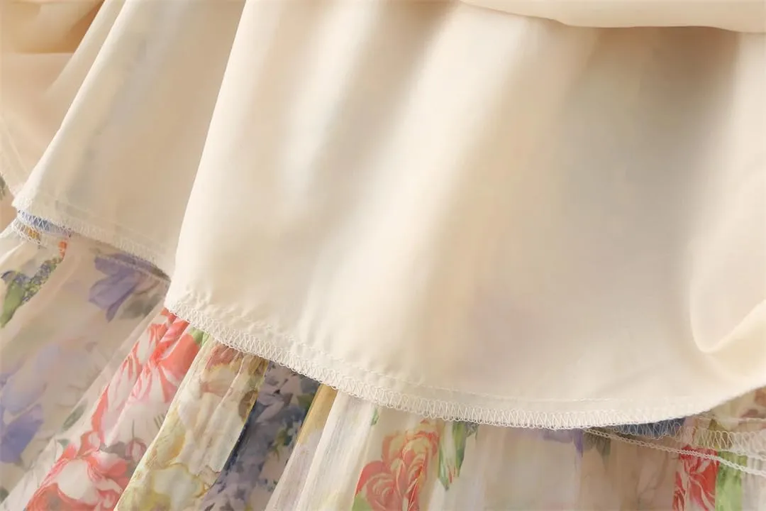 Women Spaghetti Strap Floral Print Chiffon Dress Sleeveless Boho Holiday Dresses Party Robe