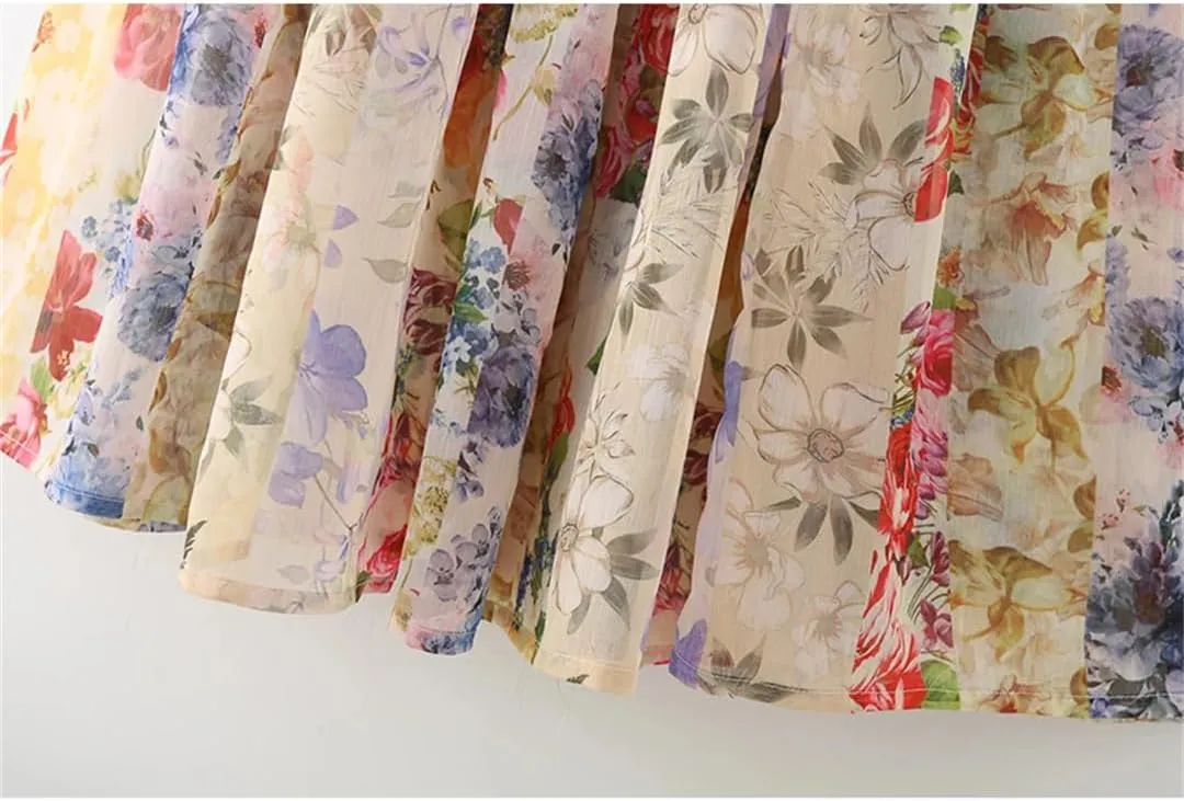 Women Spaghetti Strap Floral Print Chiffon Dress Sleeveless Boho Holiday Dresses Party Robe