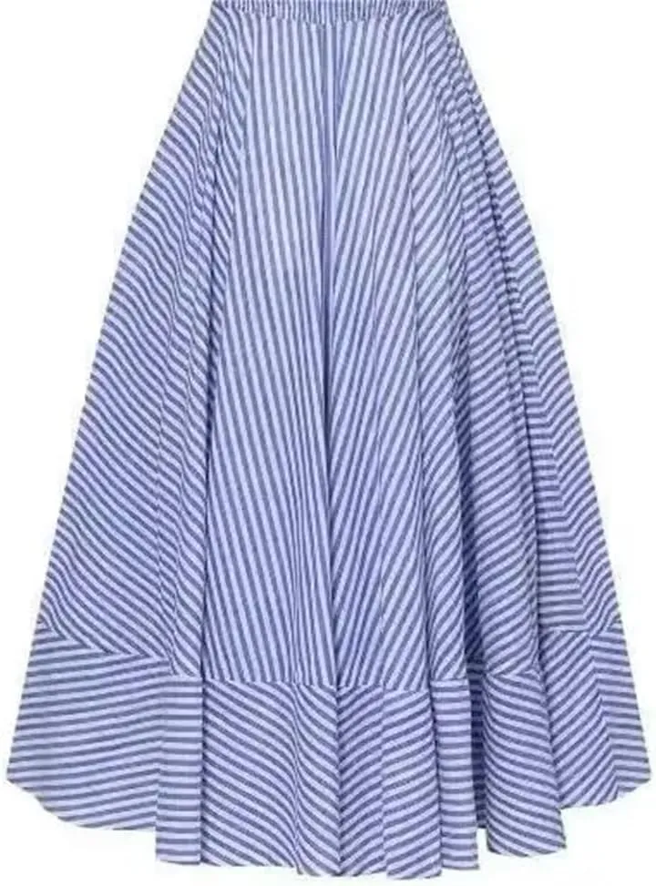 Women Striped Printing Spaghetti Straps Dresses Boho Loose Fit Pleated Spliced Ankle Length Dress