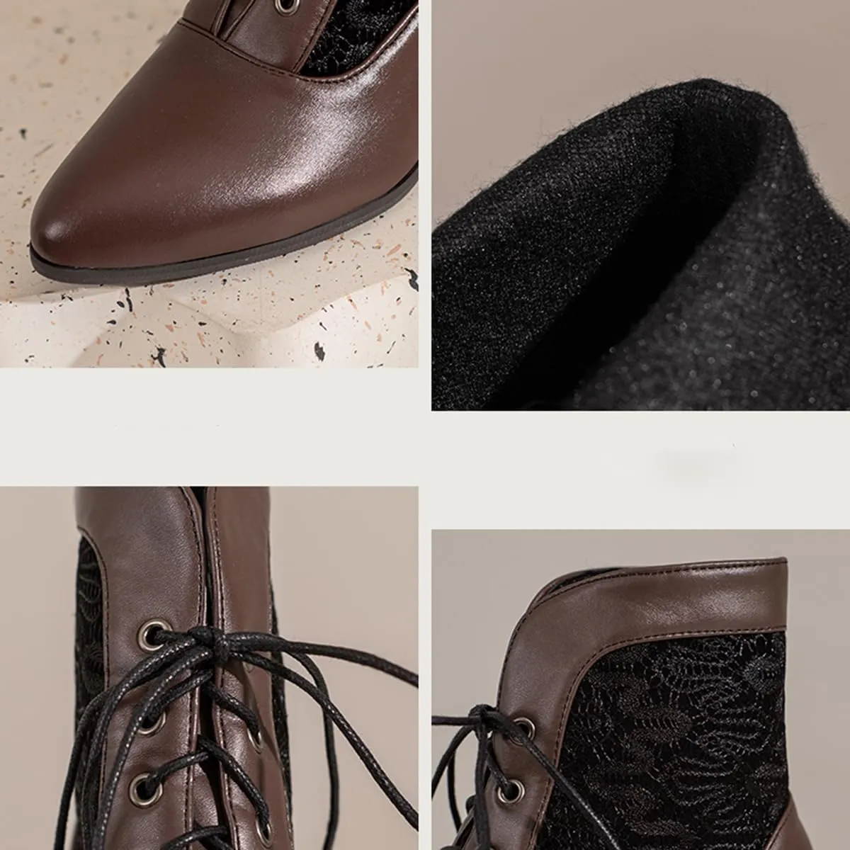 Women Vintage Victorian Boots Kitten Heel Granny Boots Lace Up Ankle Boots