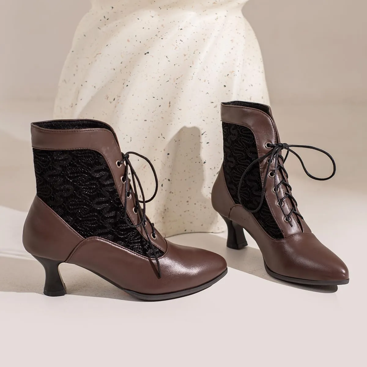 Women Vintage Victorian Boots Kitten Heel Granny Boots Lace Up Ankle Boots