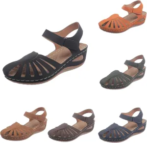 Women Wedge Orthopedic Sandals Comfort Cutout Hook And Loop Soft Sole Slip On Sandals Trendy Faux Leather Gladiator Sandal for Women Indoor Outdoor for Summer