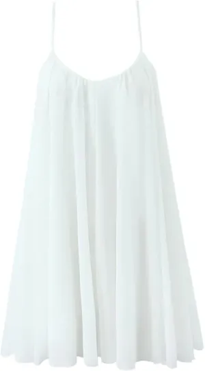 Women White Big Backless Spaghetti Strap Dress Back Zipper Loose Swing Mini Dresses Holiday Robe