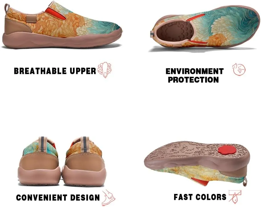 Women's Art Painted Travel Shoes Classical Floral Pattern Slip On Loafers Leather Lightweight Comfort Sneakers