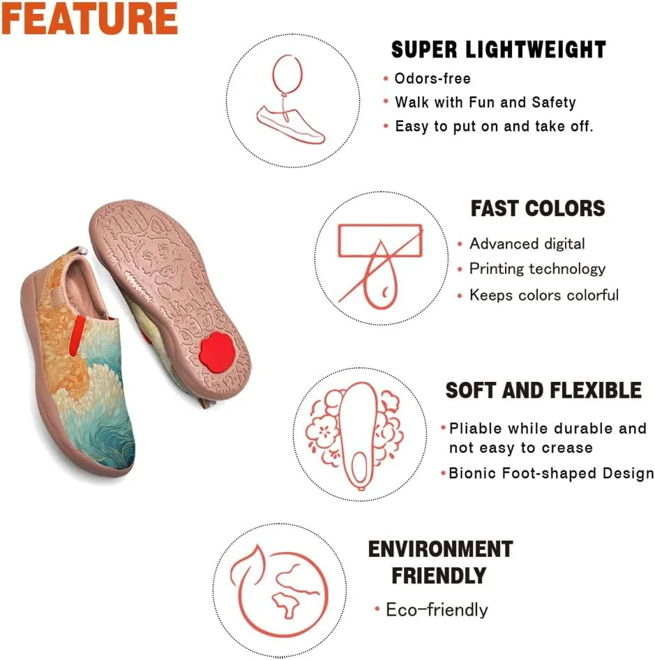 Women's Art Painted Travel Shoes Classical Floral Pattern Slip On Loafers Leather Lightweight Comfort Sneakers