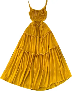 Womens Backless Holiday Beach Long Dress Sleevless Spaghetti Strap Pleated Party Dresses