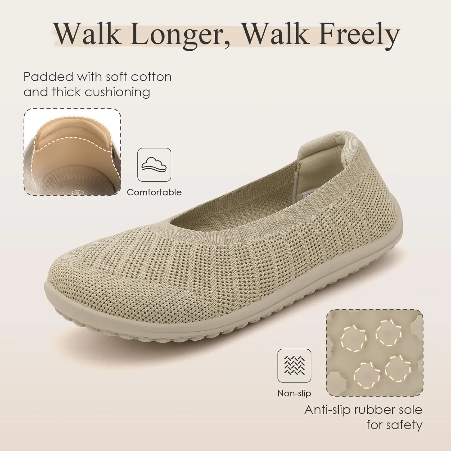 Women's Ballet Flats Wide Toe Box Barefoot Dress Shoes Knit Flat Comfortable Casual Walking Shoe Minimalist Zero Drop Slip On