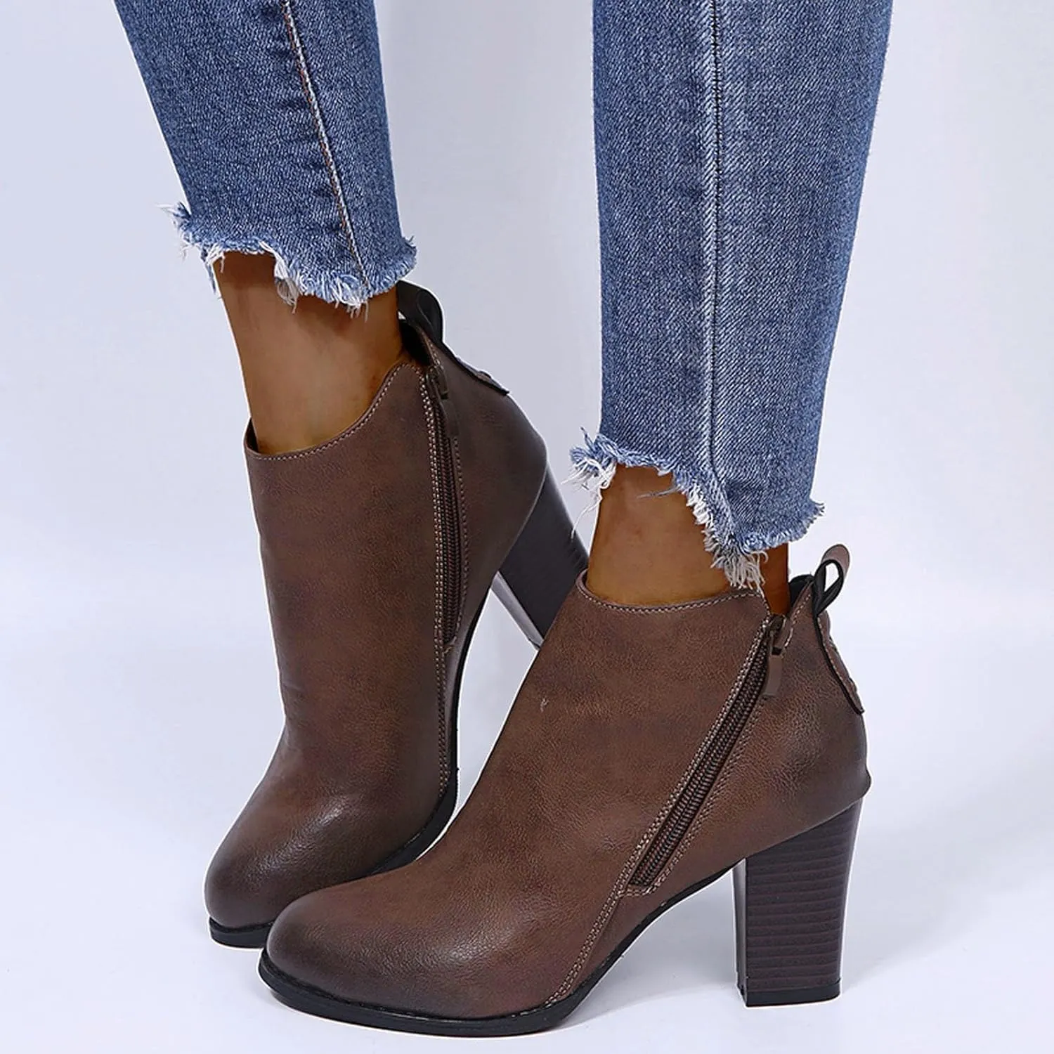 Womens Boots Ankle Heels Fall Boots for Women 2024 Low Heel Chunky Heel Combat Ankle Boot Lace up w/Side Zipper