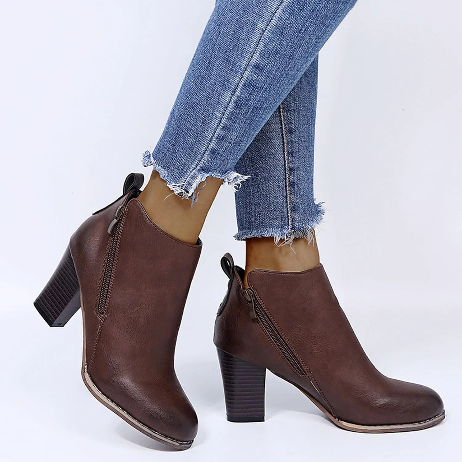 Womens Boots Ankle Heels Fall Boots for Women 2024 Low Heel Chunky Heel Combat Ankle Boot Lace up w/Side Zipper