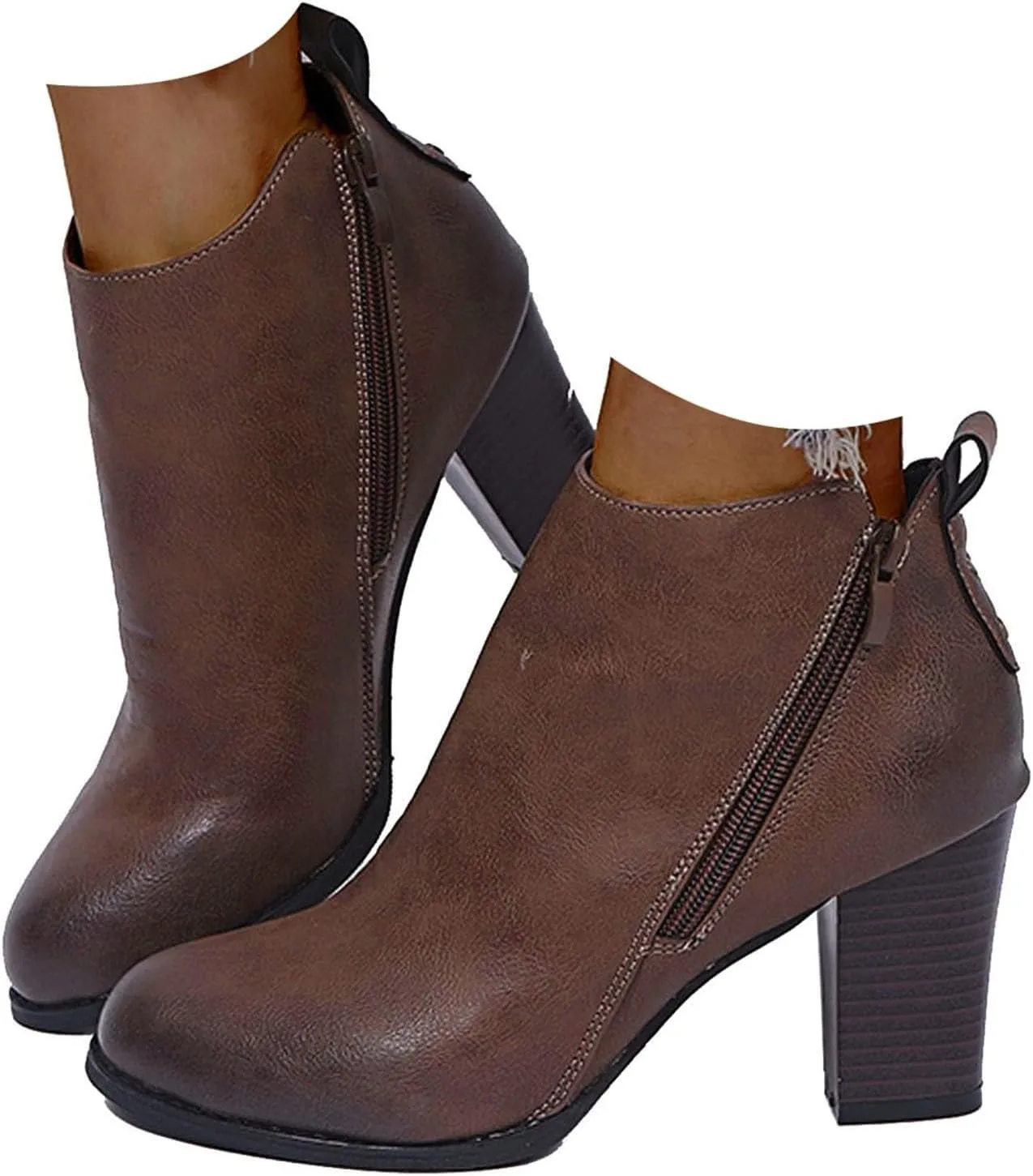 Womens Boots Ankle Heels Fall Boots for Women 2024 Low Heel Chunky Heel Combat Ankle Boot Lace up w/Side Zipper