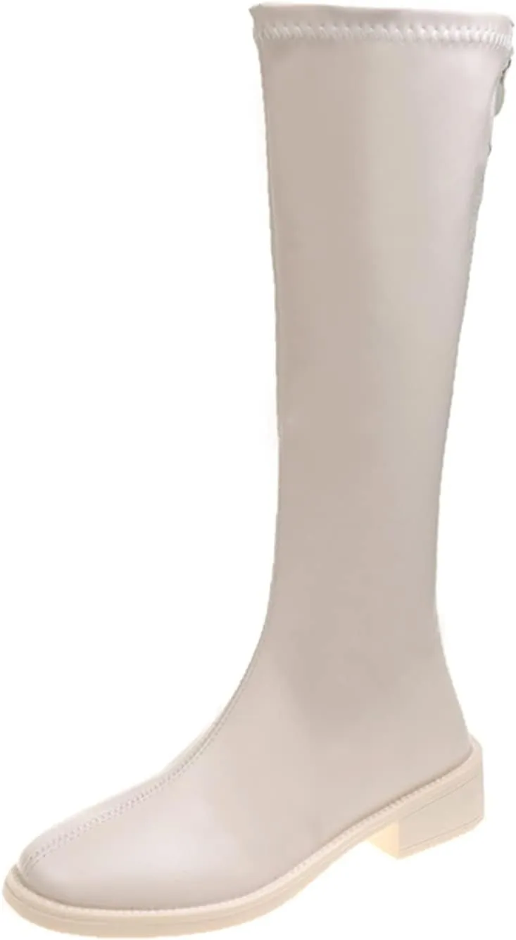 Womens Boots Riding Boots Women Shoes Mid Heel Knee-High Boots Square Toe Block Heels Zip Long Boots Autumn Winter