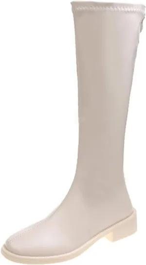 Womens Boots Riding Boots Women Shoes Mid Heel Knee-High Boots Square Toe Block Heels Zip Long Boots Autumn Winter