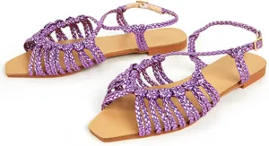 Women's Braided Strappy Gladiator Flat Sandals with Adjustable Ankle Strap Open Toe Non-Slip Lightweight Summer Sandals for Beach Outdoor Vacation