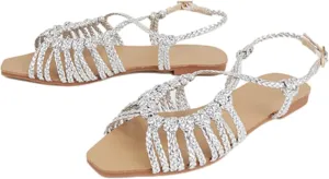 Women's Braided Strappy Gladiator Flat Sandals with Adjustable Ankle Strap Open Toe Non-Slip Lightweight Summer Sandals for Beach Outdoor Vacation
