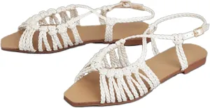 Women's Braided Strappy Gladiator Flat Sandals with Adjustable Ankle Strap Open Toe Non-Slip Lightweight Summer Sandals for Beach Outdoor Vacation