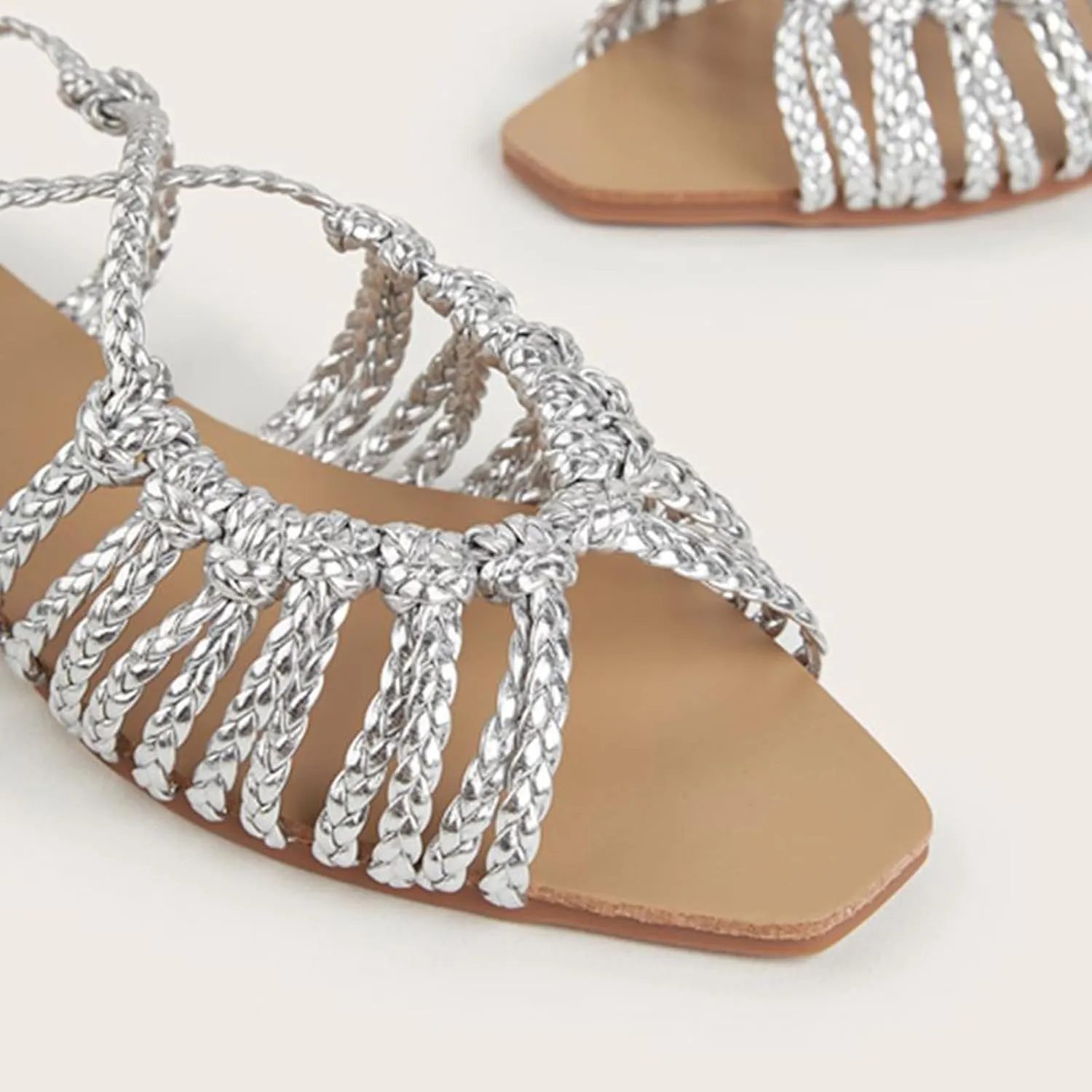 Women's Braided Strappy Gladiator Flat Sandals with Adjustable Ankle Strap Open Toe Non-Slip Lightweight Summer Sandals for Beach Outdoor Vacation