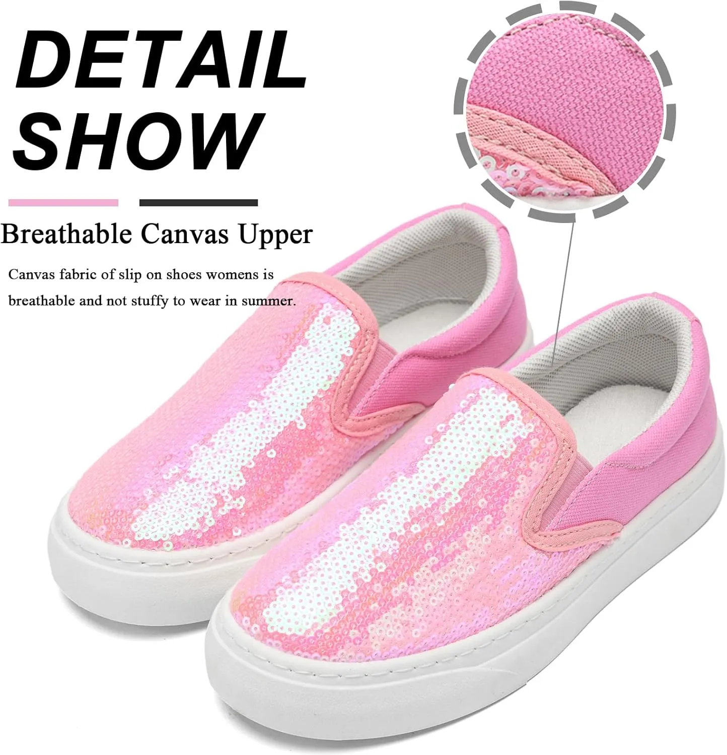 Women's Canvas Slip On Shoes Glitter Sequin Sneakers Sparkly Flat Loafers Casual Comfortable Tennis Shoes for Women