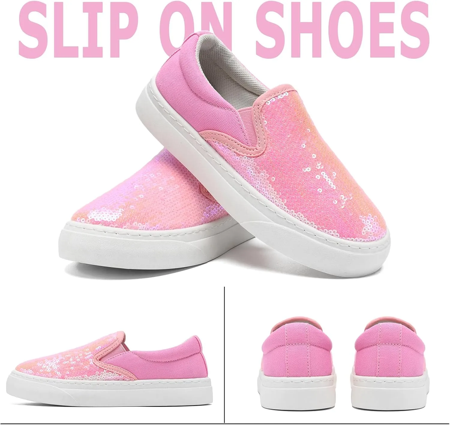 Women's Canvas Slip On Shoes Glitter Sequin Sneakers Sparkly Flat Loafers Casual Comfortable Tennis Shoes for Women