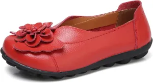 Womens Casual Loafers Shoes Round Toe Lightweight Soft Flat Moccasins Shoes Dressy Leather Slip On Comfortable Walking Loafer