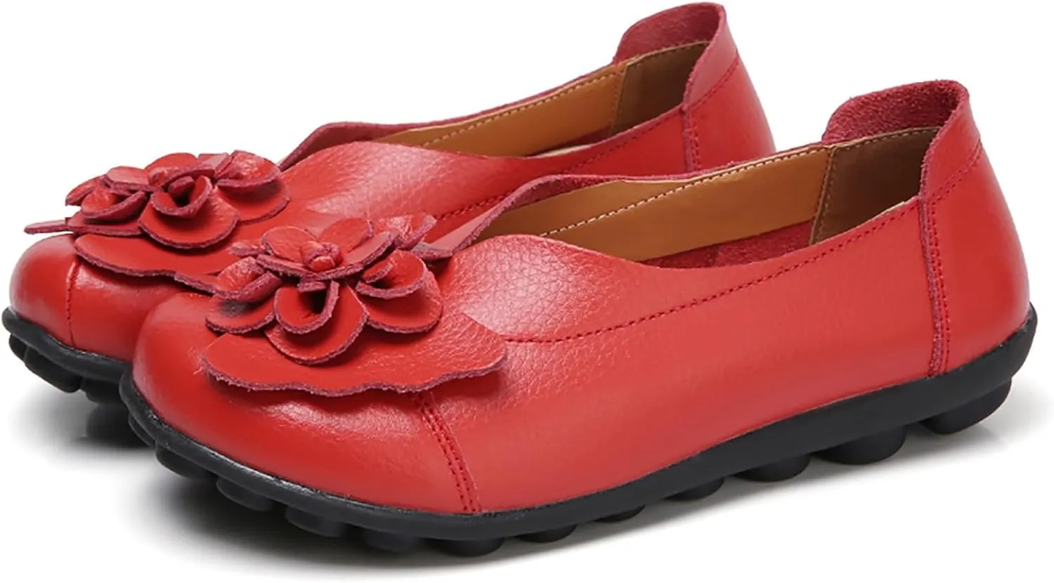 Womens Casual Loafers Shoes Round Toe Lightweight Soft Flat Moccasins Shoes Dressy Leather Slip On Comfortable Walking Loafer