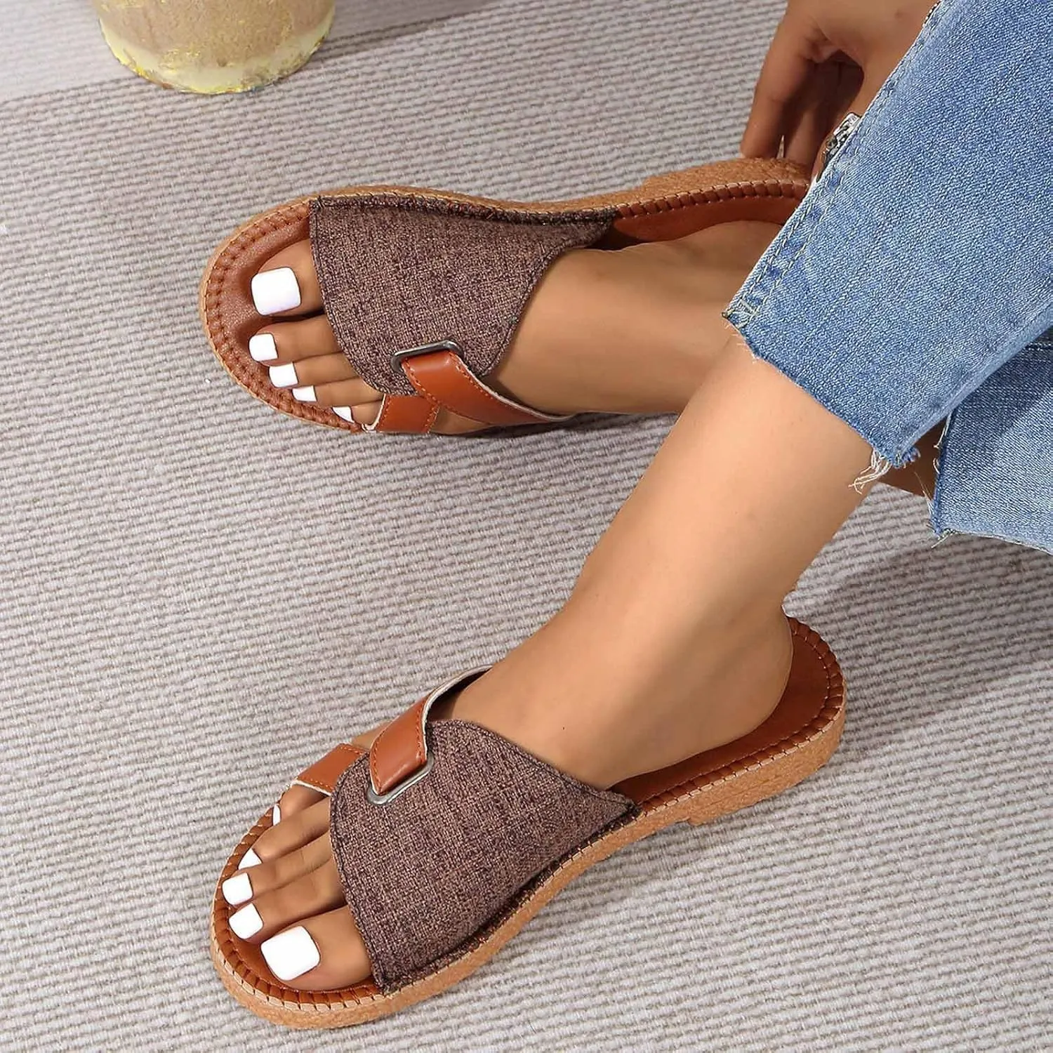 Womens Casual Slides Summer Dressy Open Toe Slippers Beach Slide Sandal Comfort Slip on Flat Sandals 2025 New