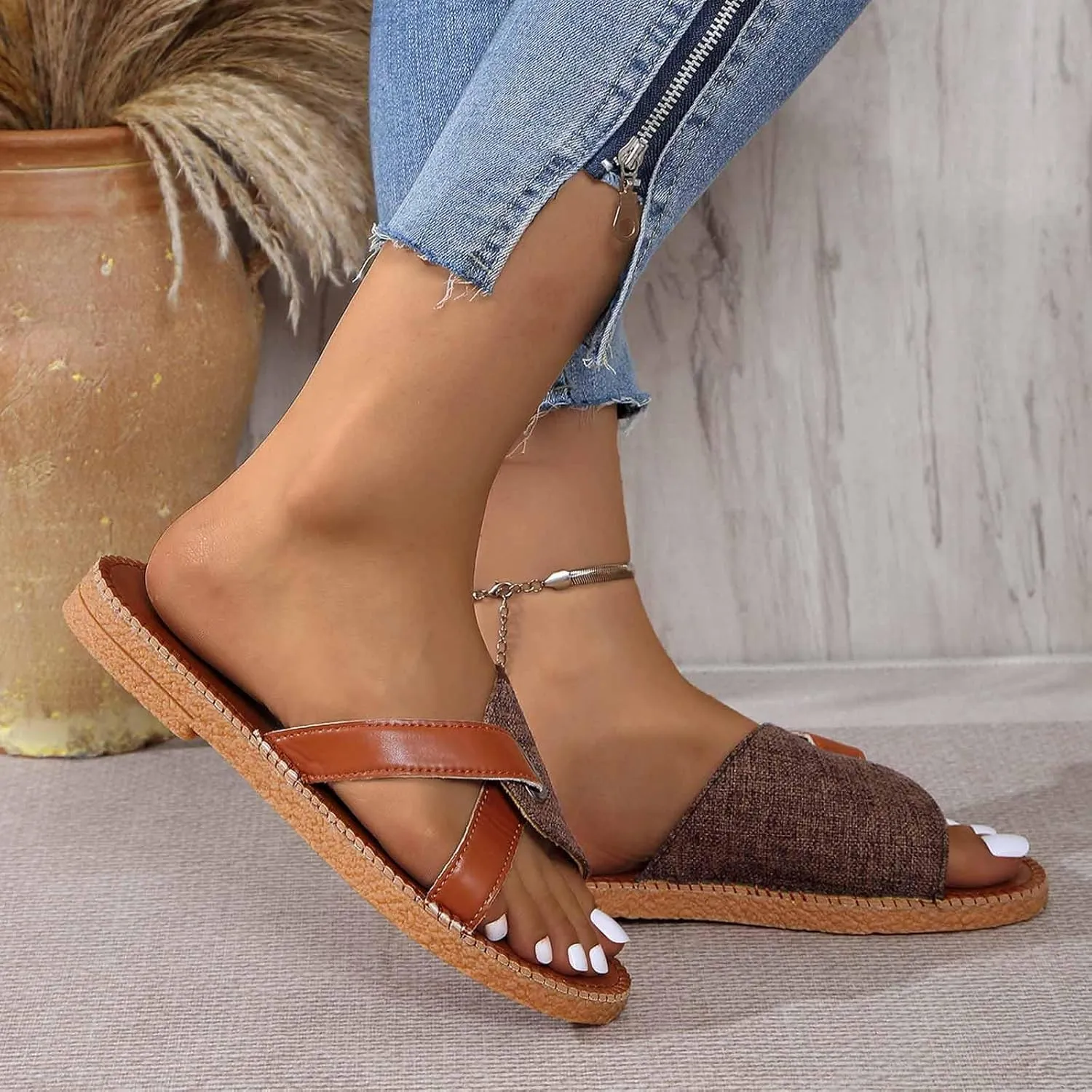 Womens Casual Slides Summer Dressy Open Toe Slippers Beach Slide Sandal Comfort Slip on Flat Sandals 2025 New