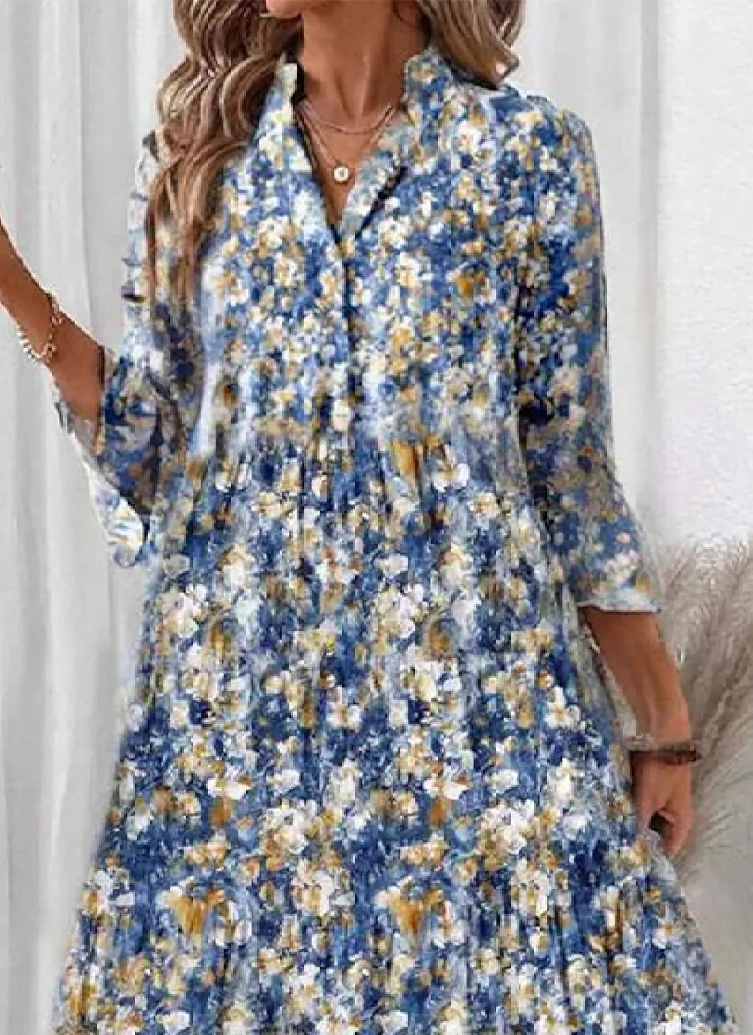 Women’s Dresses Breezy Floral Print Sundress V-Neck A-line Ruffle Sleeve Romantic Maxi Dress