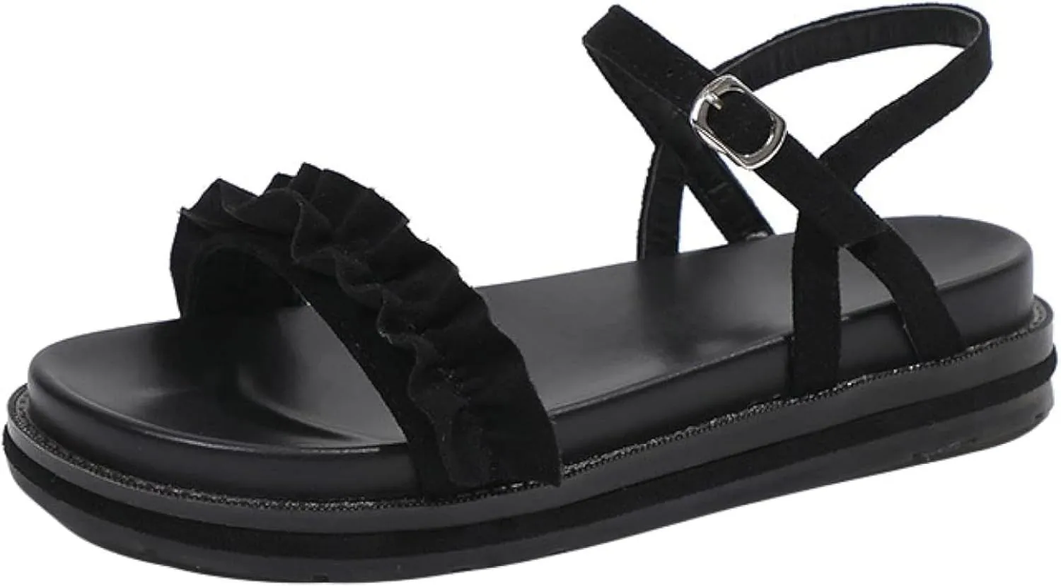 Women's Fashion Beach Sandals Round Head Pleated Lace Ankle Backless Platform Roman Camping Casual Sandals Summer