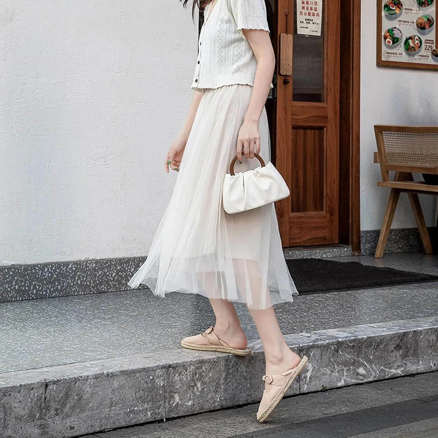 Women's Fashion Canvas Bow Espadrille Flat Mules Comfort Closed Round Toe Slip-On Backless Loafers Summer Casual Walking Slides
