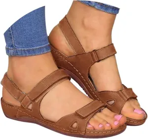 Women’s Flat Sandals Comfortable Open Toe Elastic Ankle Strap Slip on Comfy Low Wedge Sandals Slingback Walking Sandals