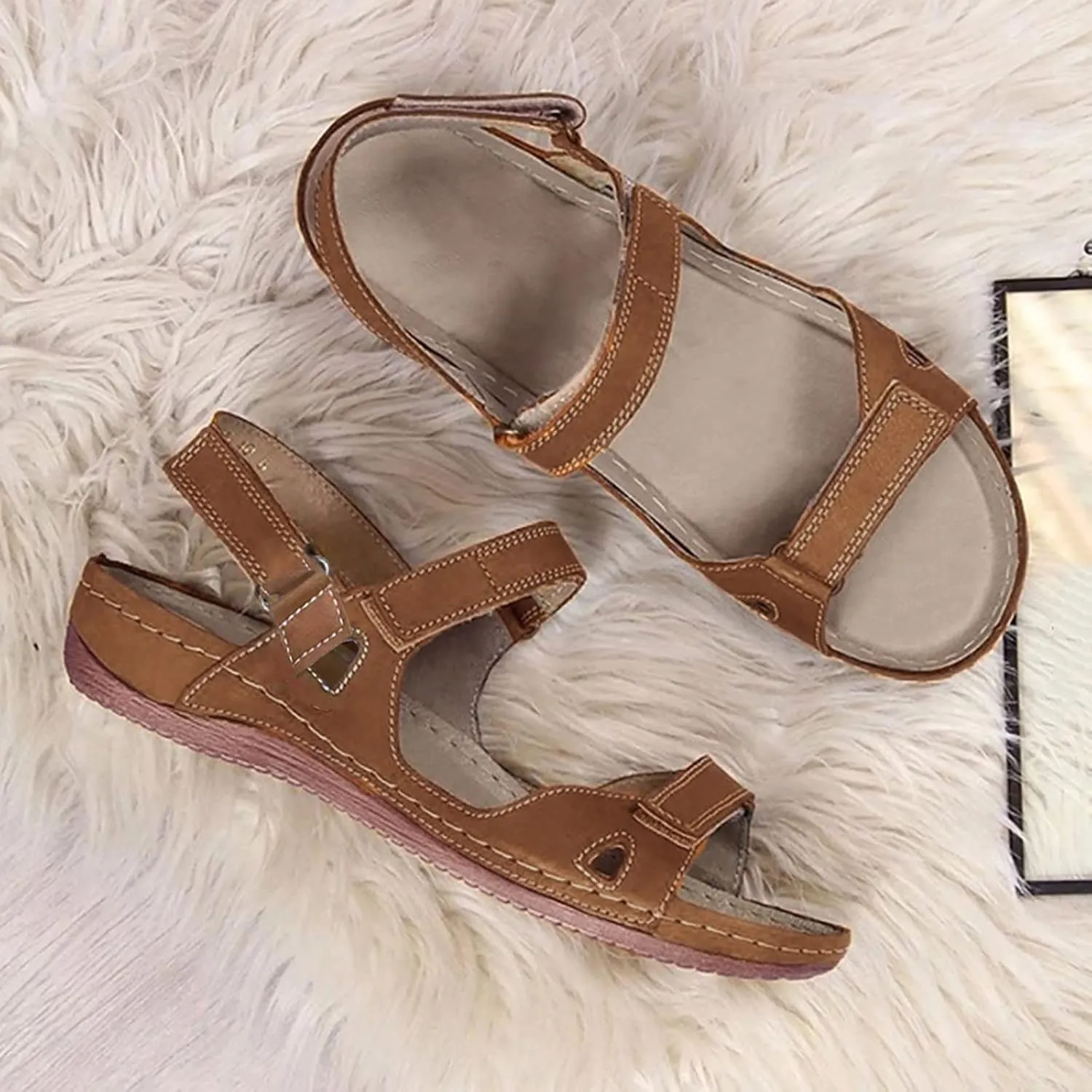 Women’s Flat Sandals Comfortable Open Toe Elastic Ankle Strap Slip on Comfy Low Wedge Sandals Slingback Walking Sandals