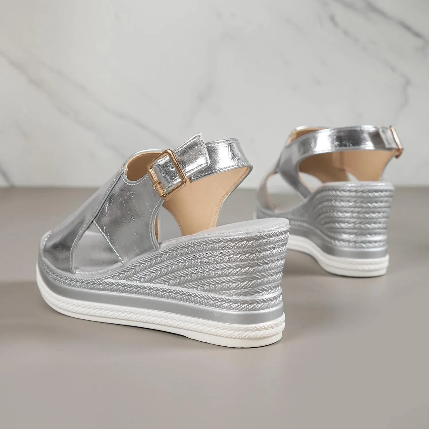 Women's Flatform Wedge Casual Sandal Fashion Buckle Cut Out Trendy Shoes Lounge Platform Sandals 2025 New
