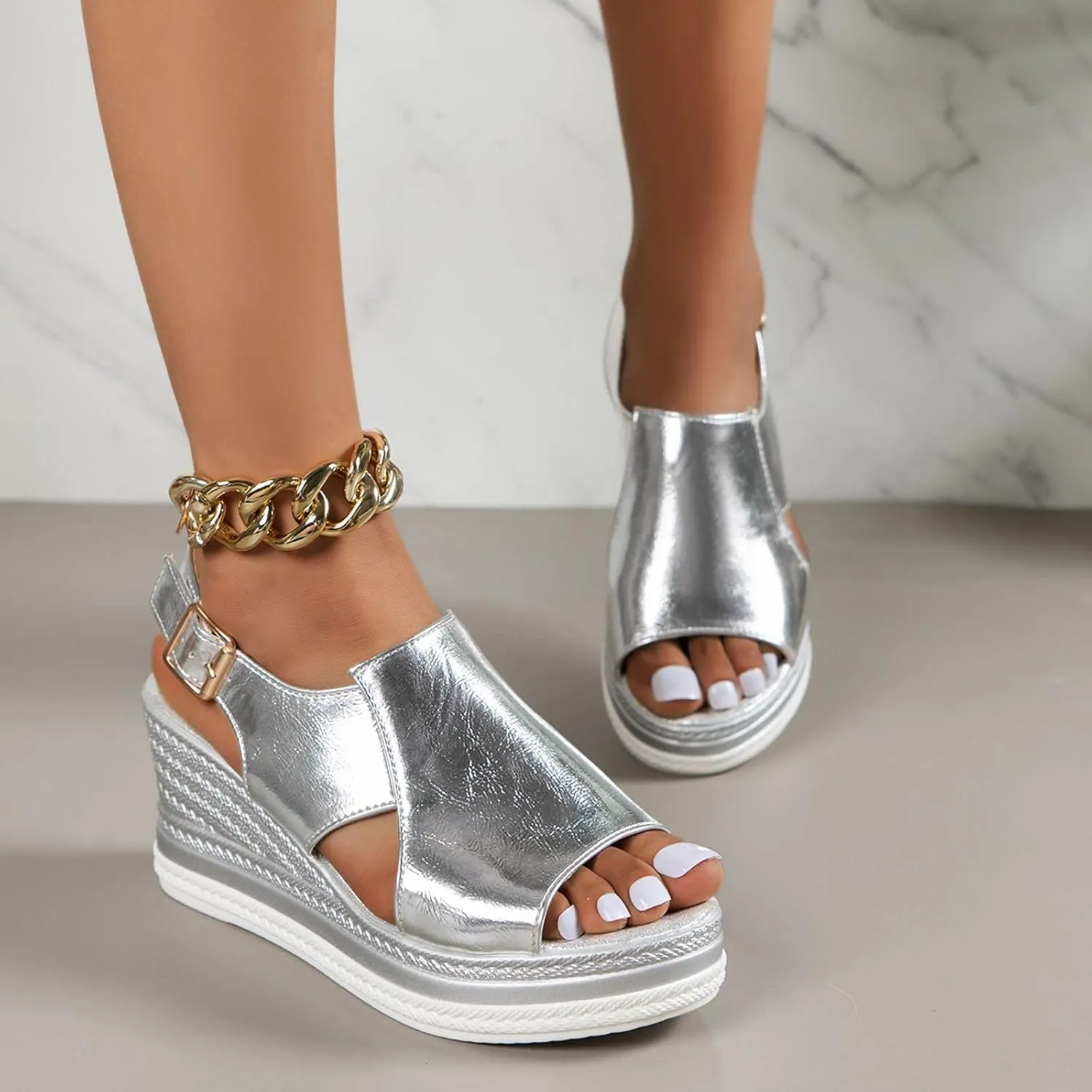 Women's Flatform Wedge Casual Sandal Fashion Buckle Cut Out Trendy Shoes Lounge Platform Sandals 2025 New