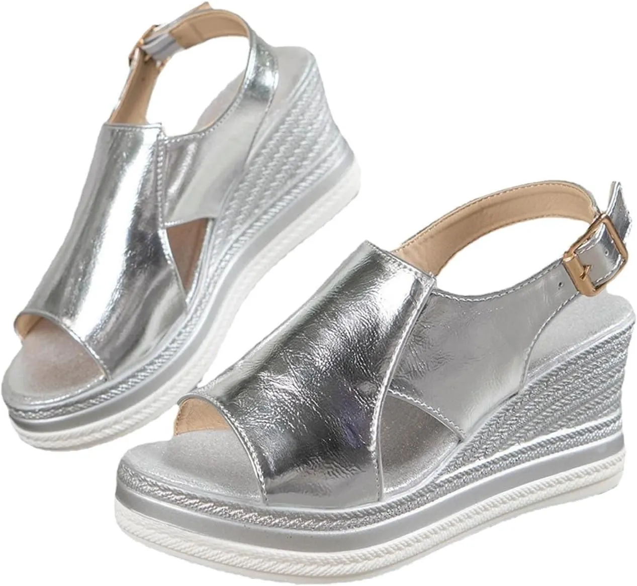 Women's Flatform Wedge Casual Sandal Fashion Buckle Cut Out Trendy Shoes Lounge Platform Sandals 2025 New