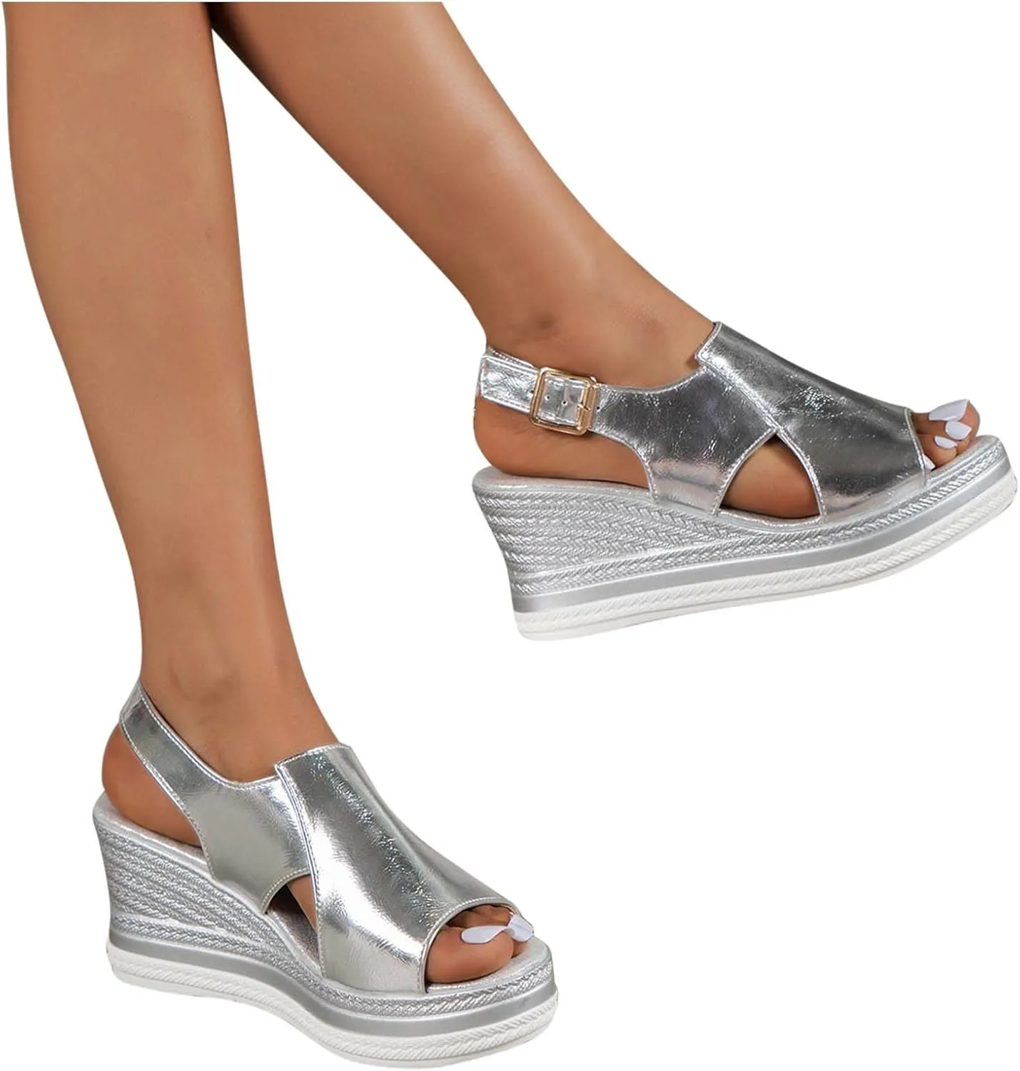 Women's Flatform Wedge Casual Sandal Fashion Buckle Cut Out Trendy Shoes Lounge Platform Sandals 2025 New