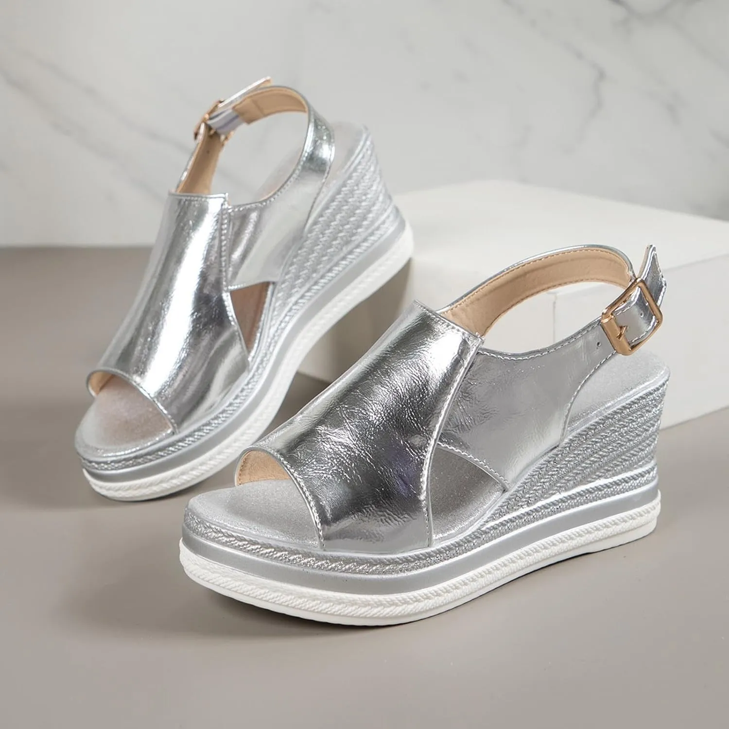 Women's Flatform Wedge Casual Sandal Fashion Buckle Cut Out Trendy Shoes Lounge Platform Sandals 2025 New