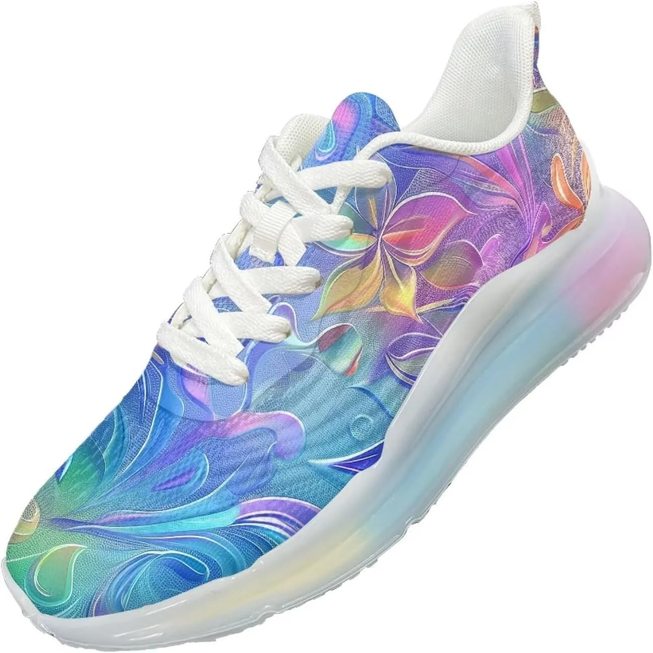 Women's Flower Sneakers Cozy Breathable Lightweight Non-Slip Air Cushion Outdoor Running Shoes for Women US 6-11