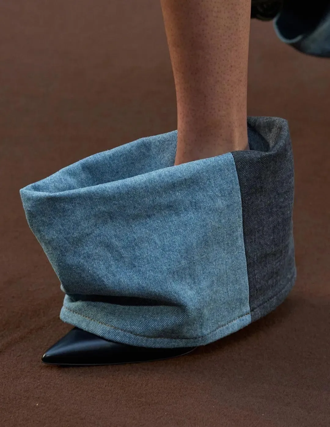 Women's Fold Over Denim Boots Pointed Toe Wide Calf Ankle Boots Pull On Fashion Dress High Heels Booties