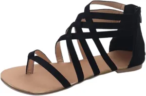 Women's Gladiator 2024 Flat Sandals Trendy Solid Color Beach Anti-Slip Western Spring Zip Up Summer Falt Cute Ladies, 7