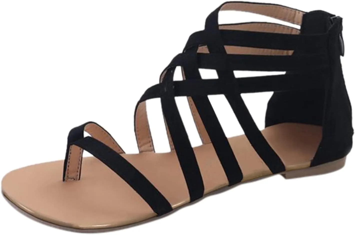 Women's Gladiator 2024 Flat Sandals Trendy Solid Color Beach Anti-Slip Western Spring Zip Up Summer Falt Cute Ladies, 7