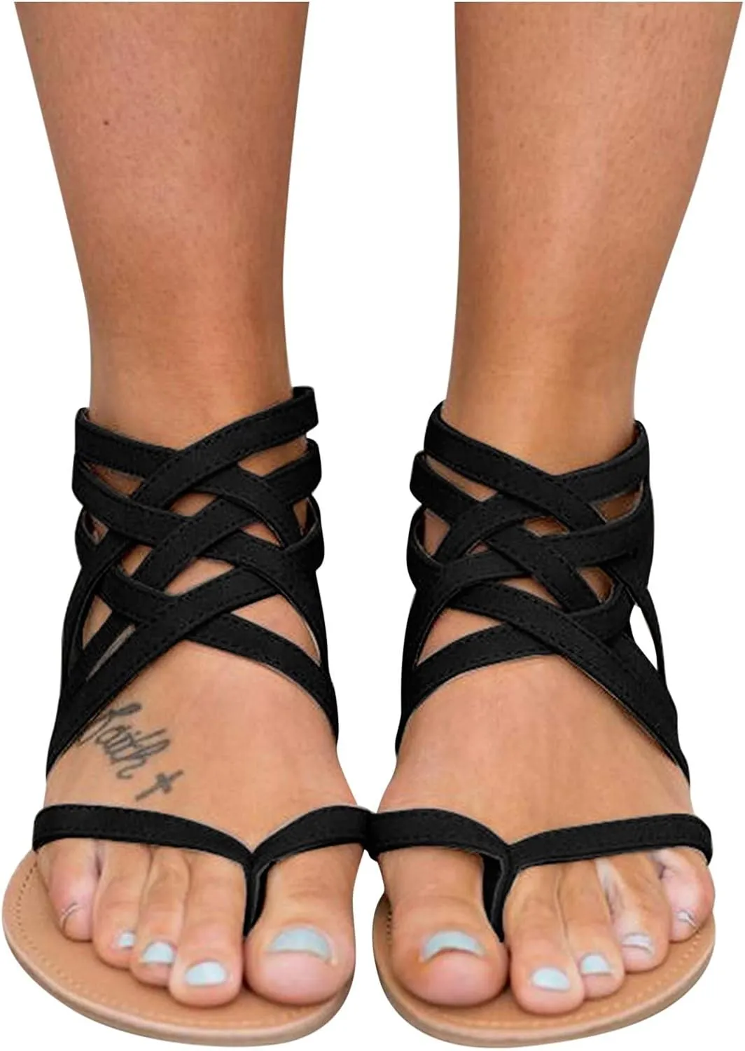 Women's Gladiator 2024 Flat Sandals Trendy Solid Color Beach Anti-Slip Western Spring Zip Up Summer Falt Cute Ladies, 7