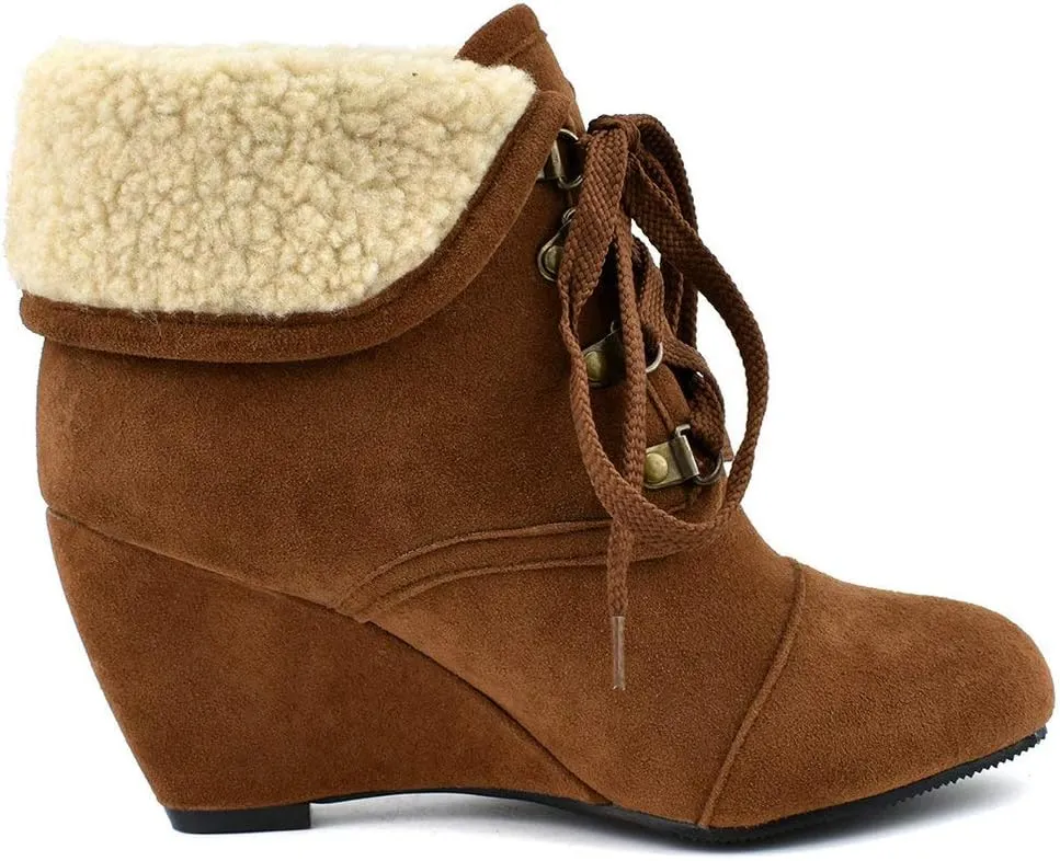 Womens High Heel Wedge Ankle Boots Lace Up Booties Autumn Winter Shoes