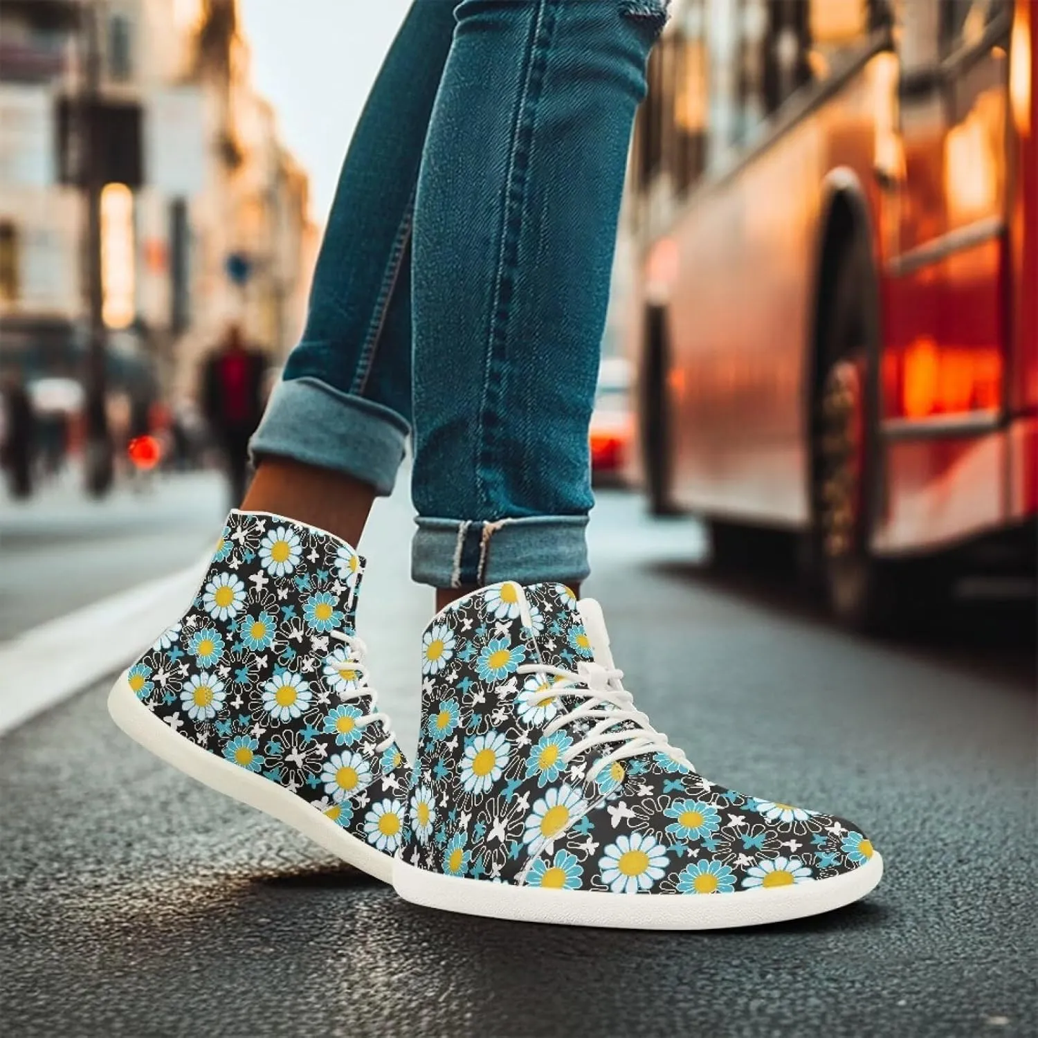 Womens High Top Barefoot Shoes Wide Toe Box Fashion Sneakers Comfortable Casual Walking Shoes Lightweight PU Leather Dress Shoes SizeUS 6-13.5