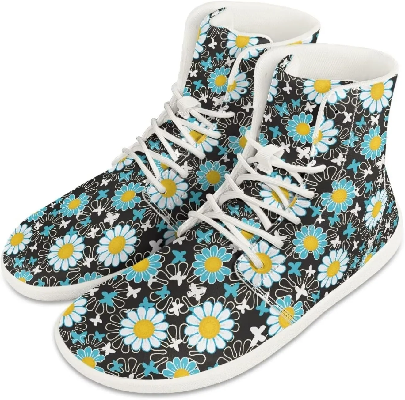 Womens High Top Barefoot Shoes Wide Toe Box Fashion Sneakers Comfortable Casual Walking Shoes Lightweight PU Leather Dress Shoes SizeUS 6-13.5