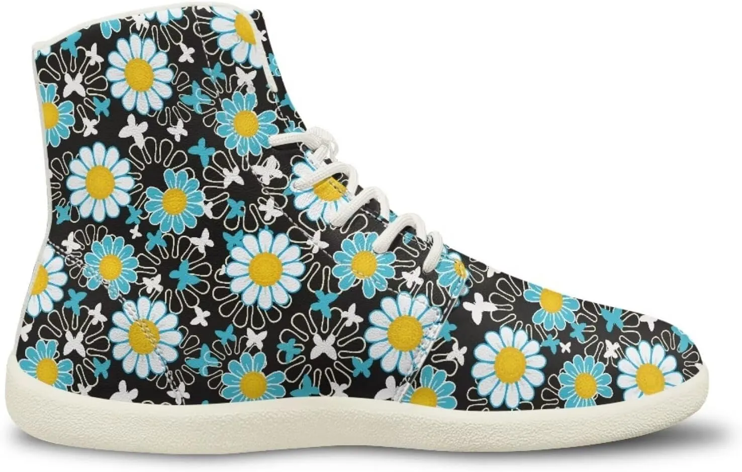 Womens High Top Barefoot Shoes Wide Toe Box Fashion Sneakers Comfortable Casual Walking Shoes Lightweight PU Leather Dress Shoes SizeUS 6-13.5