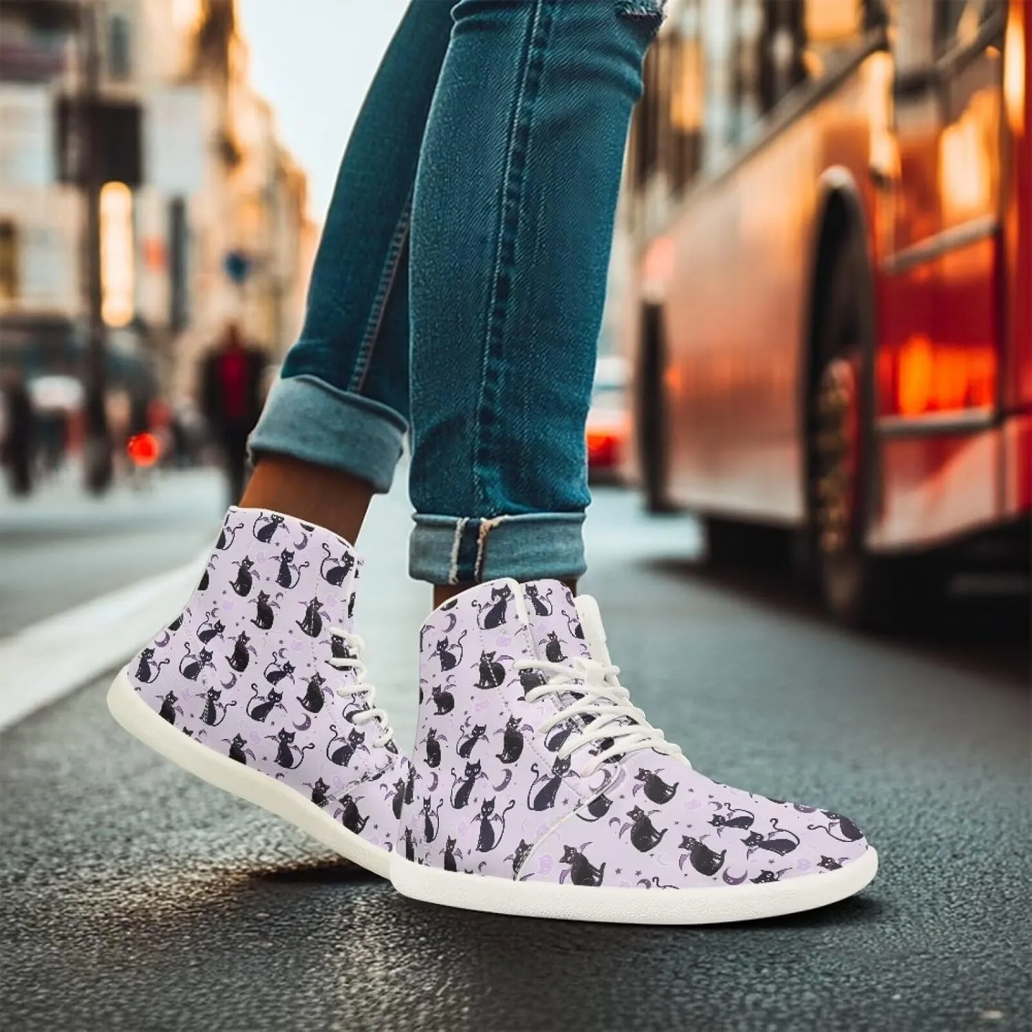 Womens High Top Barefoot Shoes Wide Toe Box Fashion Sneakers Comfortable Casual Walking Shoes Lightweight PU Leather Dress Shoes SizeUS 6-13.5