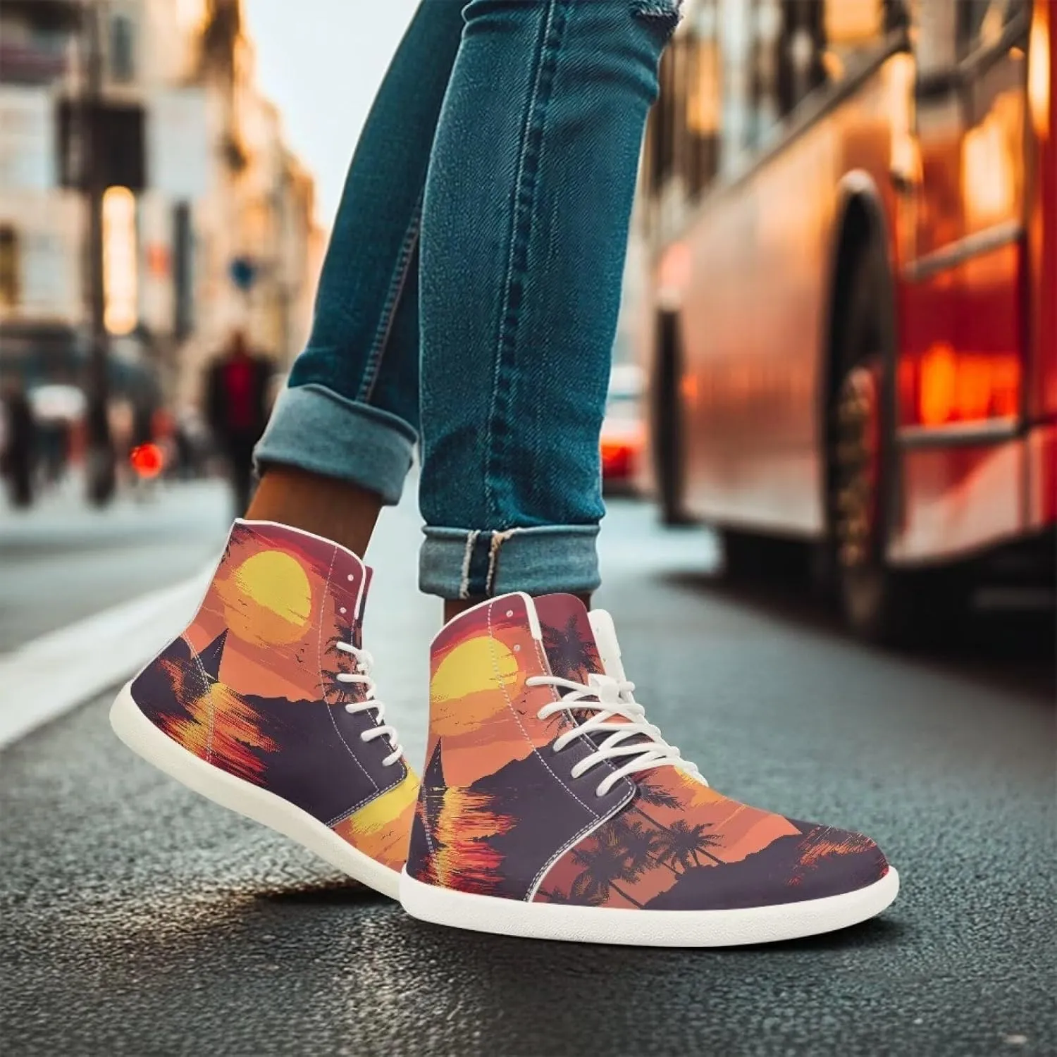 Womens High Top Barefoot Shoes Wide Toe Box Fashion Sneakers Comfortable Casual Walking Shoes Lightweight PU Leather Dress Shoes SizeUS 6-13.5