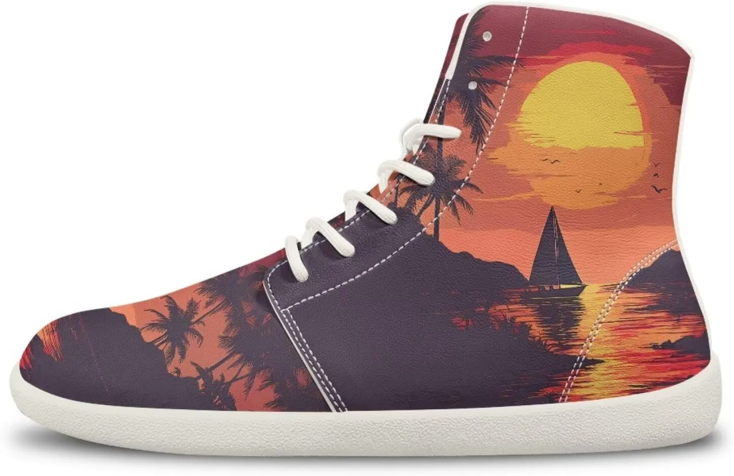 Womens High Top Barefoot Shoes Wide Toe Box Fashion Sneakers Comfortable Casual Walking Shoes Lightweight PU Leather Dress Shoes SizeUS 6-13.5