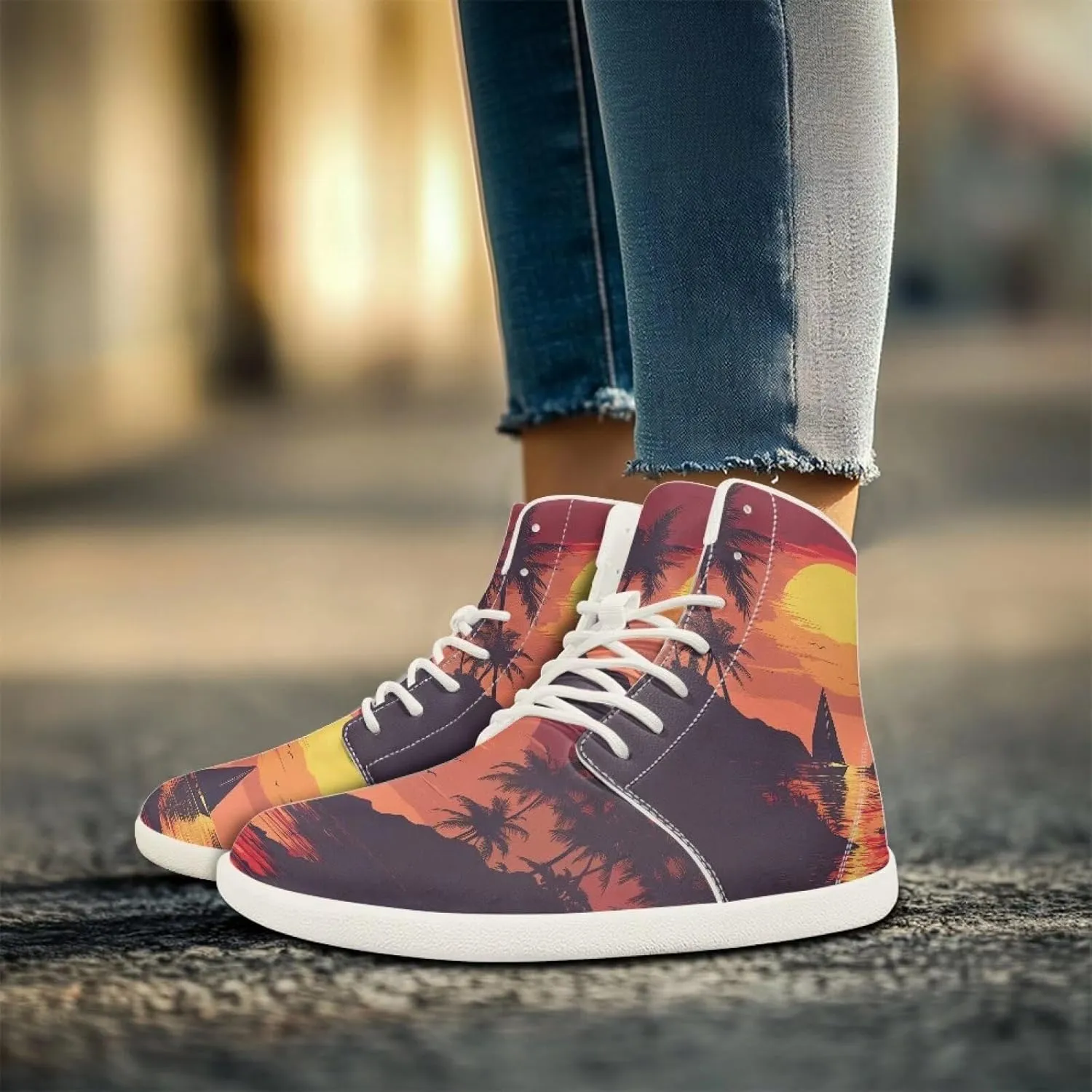 Womens High Top Barefoot Shoes Wide Toe Box Fashion Sneakers Comfortable Casual Walking Shoes Lightweight PU Leather Dress Shoes SizeUS 6-13.5