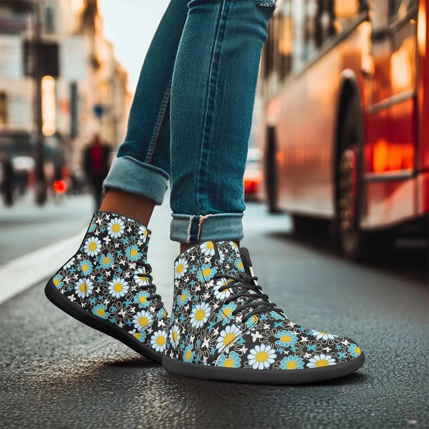 Women's High Top PU Leather Barefoot Shoes Wide Toe Box Fashion Sneakers Comfortable Casual Walking Shoes Lightweight Dress Shoes SizeUS 6-13.5